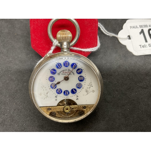 169 - HEBDOMAS 8 DAY SWISS LADIES POCKET WATCH WITH ENAMEL FACE STAMPED 800