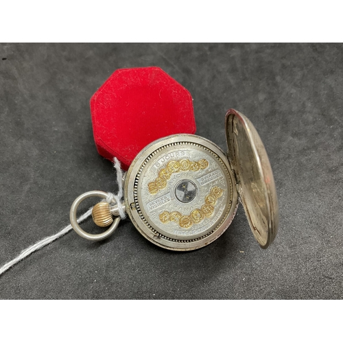 169 - HEBDOMAS 8 DAY SWISS LADIES POCKET WATCH WITH ENAMEL FACE STAMPED 800