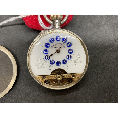 169 - HEBDOMAS 8 DAY SWISS LADIES POCKET WATCH WITH ENAMEL FACE STAMPED 800