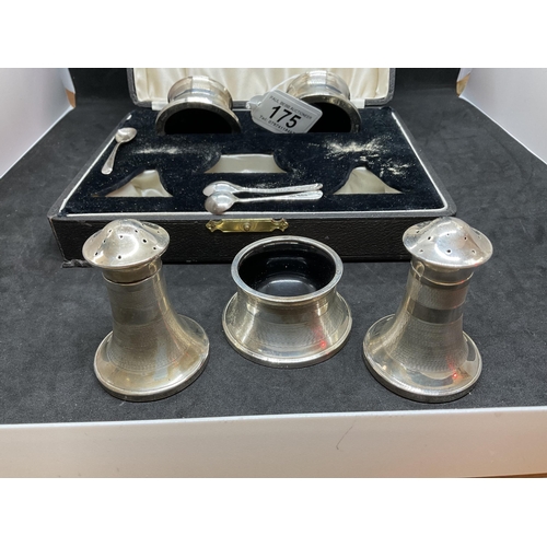 175 - CASED HALLMARKED SILVER - BIRMINGHAM 1939 CRUET SET TOTAL WEIGHT 250G