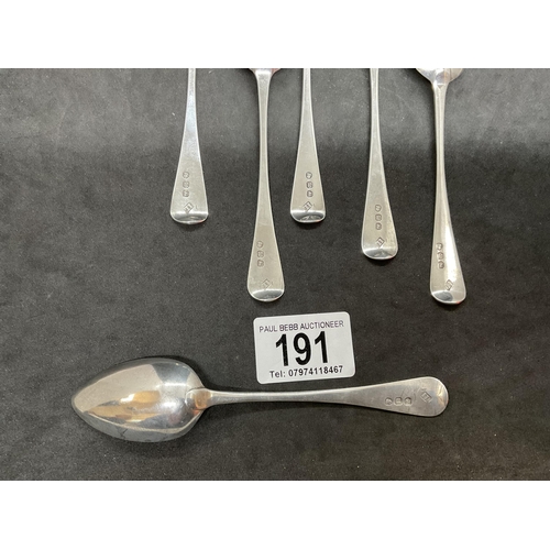 191 - 6 HALLMARK SILVER SPOONS DATED 1816 105G