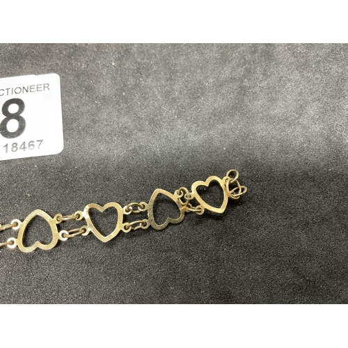 208 - 9CT GOLD LADIES BRACELET WIHT HEART DECORATION WEIGHT 3.2G