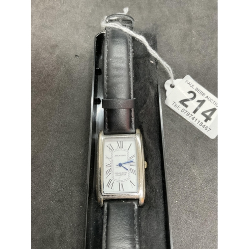 214 - AVANTINO SILVER WRIST WATCH ON LEATHER STRAP