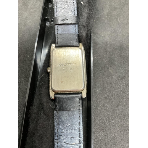 214 - AVANTINO SILVER WRIST WATCH ON LEATHER STRAP