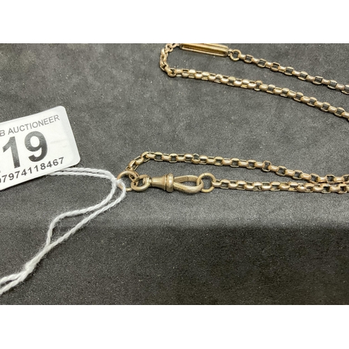 219 - YELLOW METAL FANCY LINK CHAIN WITH 12CT GOLD SWIVEL