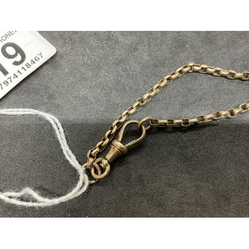 219 - YELLOW METAL FANCY LINK CHAIN WITH 12CT GOLD SWIVEL