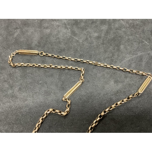 219 - YELLOW METAL FANCY LINK CHAIN WITH 12CT GOLD SWIVEL