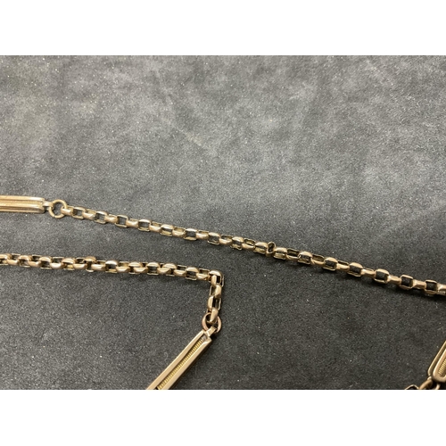 219 - YELLOW METAL FANCY LINK CHAIN WITH 12CT GOLD SWIVEL