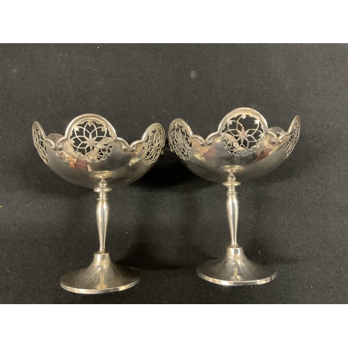 220 - PAIR OF HALLMARK SILVER SWEET MEAT DISHES ON PEDESTAL STANDS BY MAPPIN & WEBB BIRMINGHAM 1911 WEIGHT... 