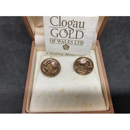 222 - BOXED PAIR OF 9CT GOLD CLOGAU EARRINGS 6G