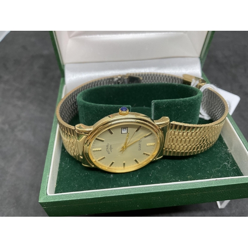 228 - GENTS GOLD PLATED ROTARY WRIST WATCH IN BOX