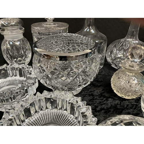 11 - 3 BOXES OF GLASSWARE TO INCLUDE DECANTERS ROSE BOWLS VASES WATERFORD BOXED CRYSTAL GLASSES ETC