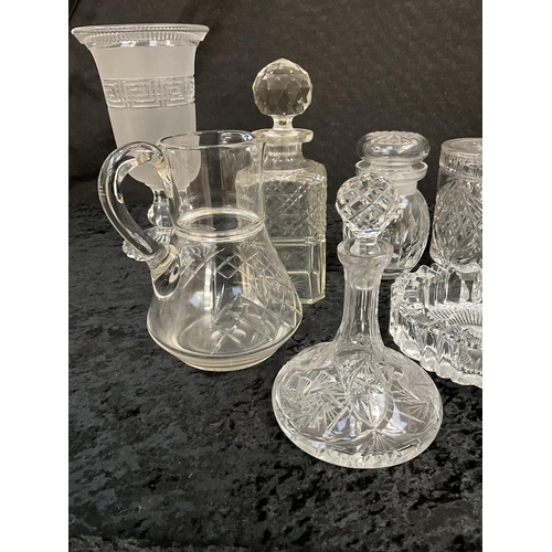 11 - 3 BOXES OF GLASSWARE TO INCLUDE DECANTERS ROSE BOWLS VASES WATERFORD BOXED CRYSTAL GLASSES ETC