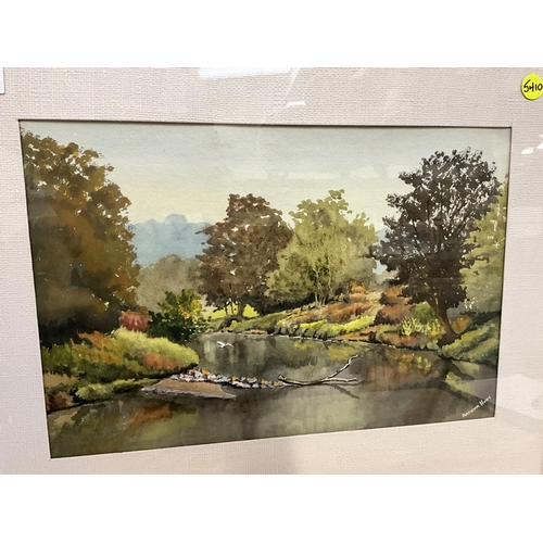 14 - FRAMED RIVER SCENE WATER COLOUR SIGNED ARTHUR HUNT 21