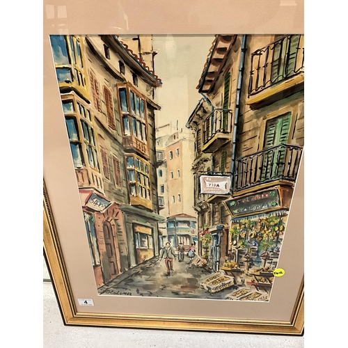 4 - MODERN FRAMED STREET SCENE WATER COLOUR SIGNED H COLOMER 24