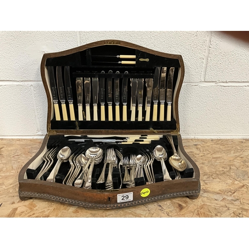 29 - VINTAGE OAK CANTEEN OF CUTLERY A/F