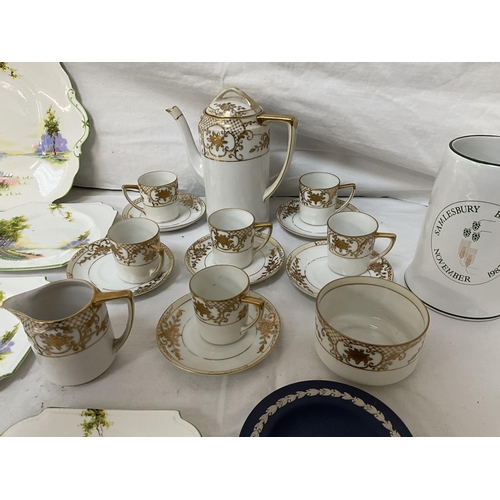 39 - BOX OF CHINA TO INCLUDE AYNSLEY SANDWICH SET, NORITAKI TEA SET AND PORTMERION COFFEE SET ETC