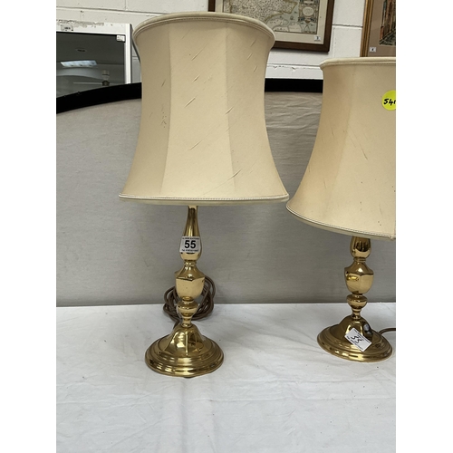 55 - PAIR OF BRASS TABLE LAMPS COMPLETE WITH SHADES