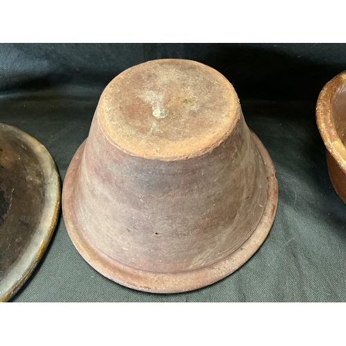 58 - 3 EARLY TREACLE GLAZED POTTERY BOWLS A/F