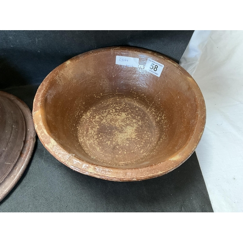 58 - 3 EARLY TREACLE GLAZED POTTERY BOWLS A/F