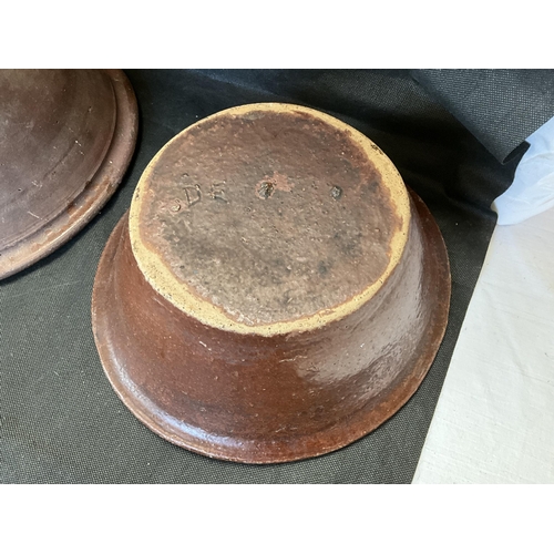 58 - 3 EARLY TREACLE GLAZED POTTERY BOWLS A/F