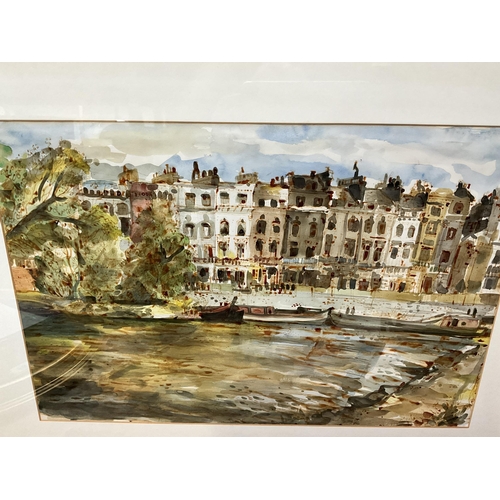 59 - OAK FRAMED WATERCOLOUR HOUSES BY THE RIVER 30