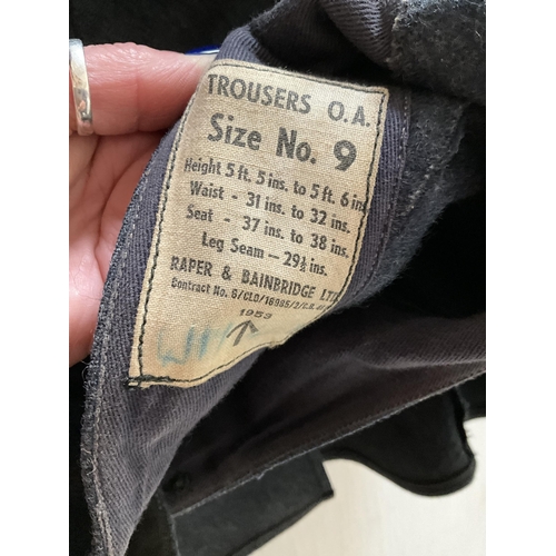 60 - QTY OF VINTAGE RAF OVER COATS, JACKETS, TROUSERS, CAP AND BERET