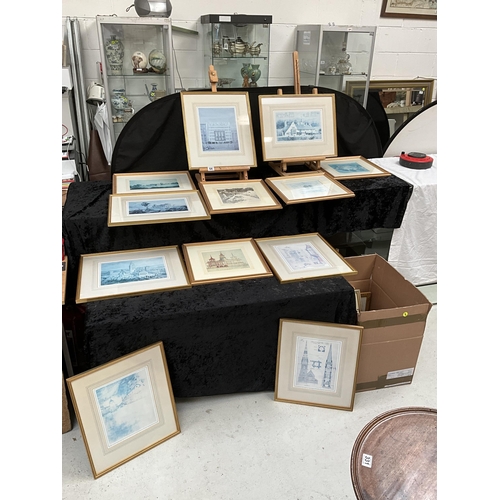 64 - BOX OF FRAMED ARCHITECTURAL THEMED PICTURES