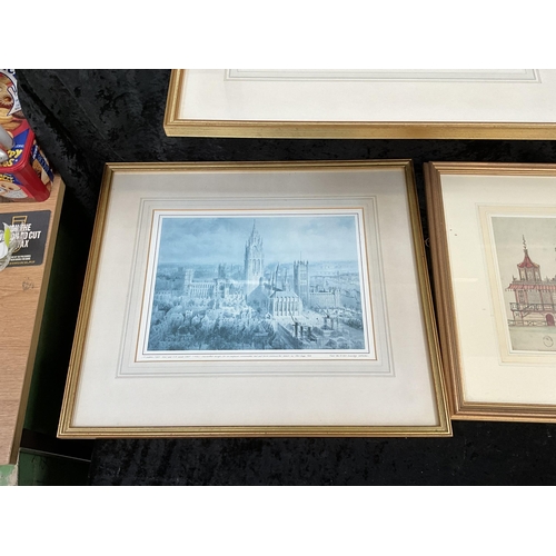 64 - BOX OF FRAMED ARCHITECTURAL THEMED PICTURES