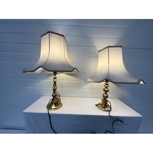 74 - PAIR OF BRASS TABLE LAMPS COMPLETE WITH SHADES H24