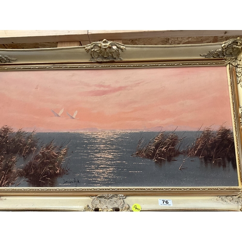 76 - MODERN FRAMED LAKE SCENE OILS ON CANVAS SIGNED VAN DYK 36