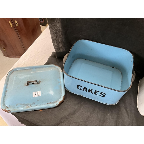 78 - VINTAGE ENAMEL BREAD AND CAKE TINS AND 2 CHAMBER POTS