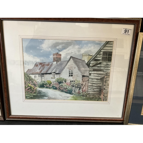 91 - MODERN FRAMED WATER COLOUR SIGNED A S RANKINE AND 2 SMALLER PICTURES - LARGEST 21