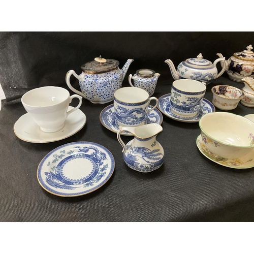 99 - BOX OF VICTORIAN AND LATER  CHINA TO INCLUDE BAT WING COALPORT, PARAGON, ROYAL CROWN DERBY ETC