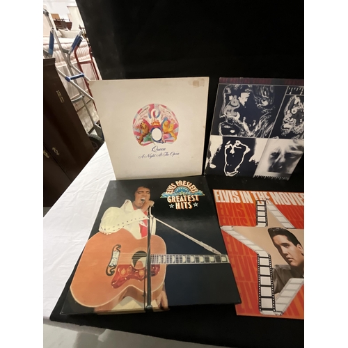 136 - ELVIS RECORD BOX SET AND A QTY OF LPS TO INCLUDE QUEEN ROLLING STONES ELO BRIAN FERRY ETC