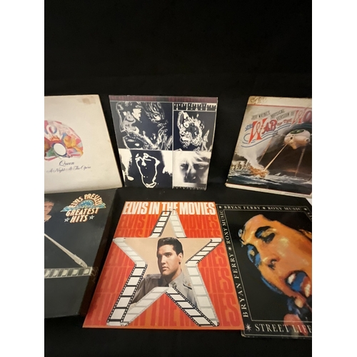 136 - ELVIS RECORD BOX SET AND A QTY OF LPS TO INCLUDE QUEEN ROLLING STONES ELO BRIAN FERRY ETC