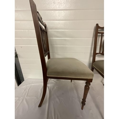 163 - PAIR OF EDWARDIAN MAHOGANY INLAID BEDROOM CHAIRS A/F