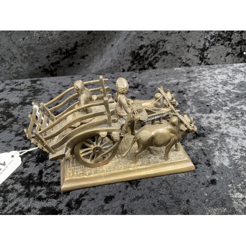 170 - BRASS CHINESE OX AND CART FIGURE