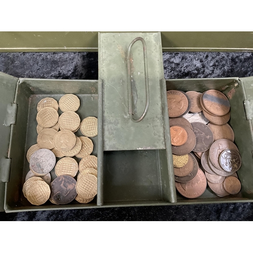 177 - TIN BOX AND COINS