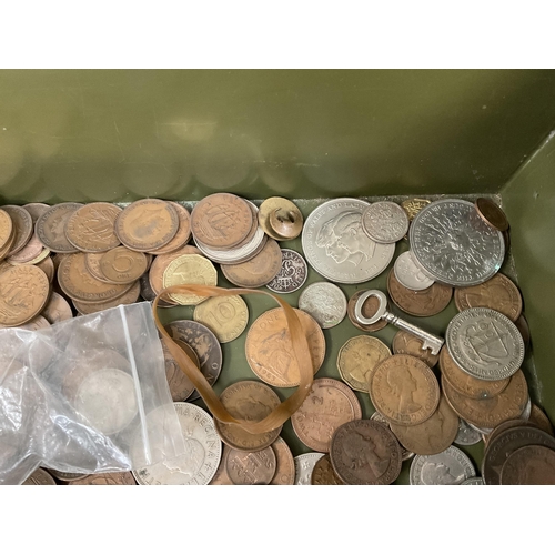 177 - TIN BOX AND COINS