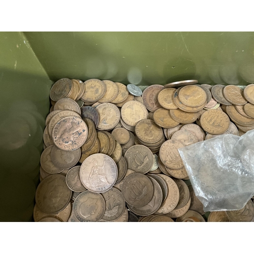 177 - TIN BOX AND COINS