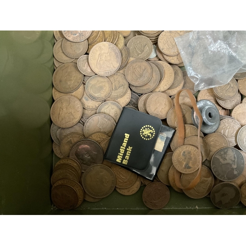 177 - TIN BOX AND COINS