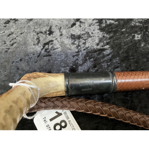 184 - VINTAGE LEATHER WHIP WITH HALLMARK SILVER FERRELL