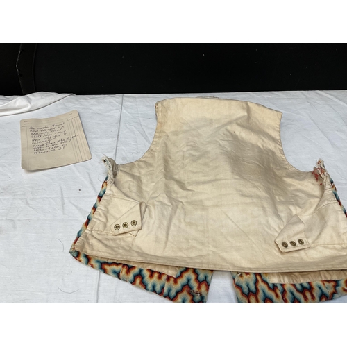 186 - 2 HAND MADE AND EMBROIDERED CHILDRENS WAIST COATS 1843 AND 1863 WITH EMPHERA