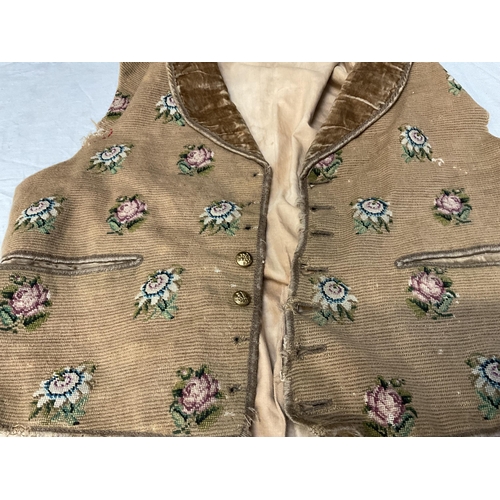 186 - 2 HAND MADE AND EMBROIDERED CHILDRENS WAIST COATS 1843 AND 1863 WITH EMPHERA