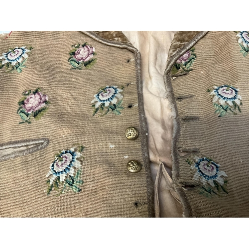 186 - 2 HAND MADE AND EMBROIDERED CHILDRENS WAIST COATS 1843 AND 1863 WITH EMPHERA