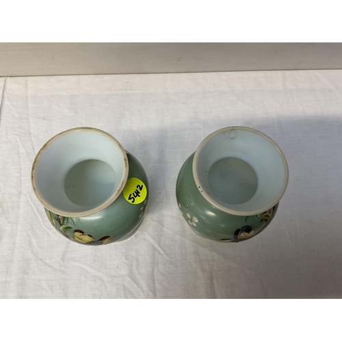 200 - PAIR OF VICTORIAN HAND PAINTED VASES H7.5