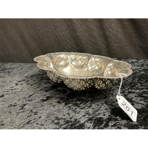 201 - HALLMARKED SILVER PIERCED DECORATED  BASKET 8.5