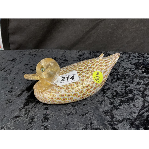 214 - ART GLASS DECORATED DUCK L8.5