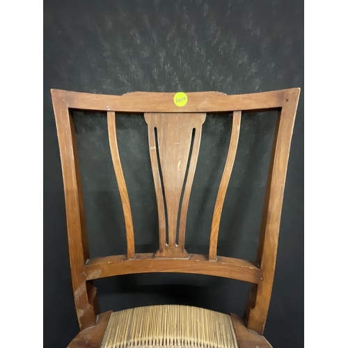 235 - EDWARDIAN MAHOGANY BEDROOM CHAIR - LABELLED MOHAN SINGH AND SONS LAHORE